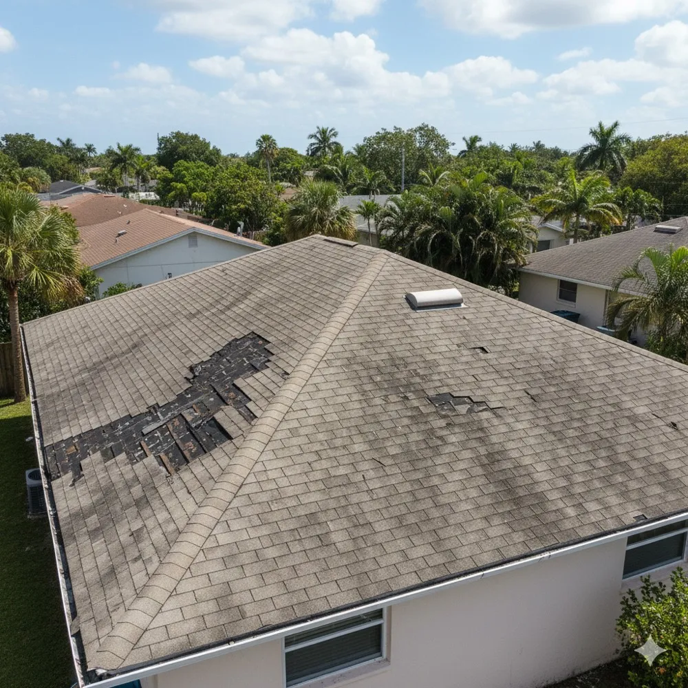 Kendall home before roof replacement, showing worn 15-year-old roof